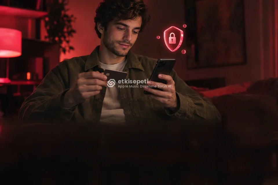 Kart ve telefonla güvenli ödeme yapan bir kullanıcı