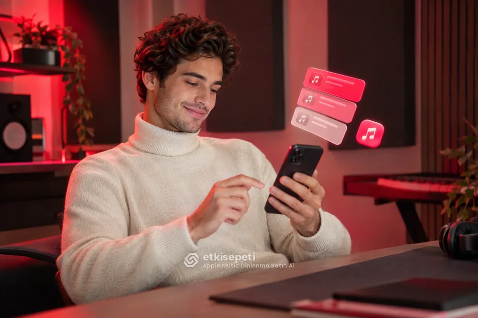 Apple Music Dinlenme sayfasında “Apple Music Dinlenme Paketinde Ne Alırsınız?” konusunu anlatan görsel