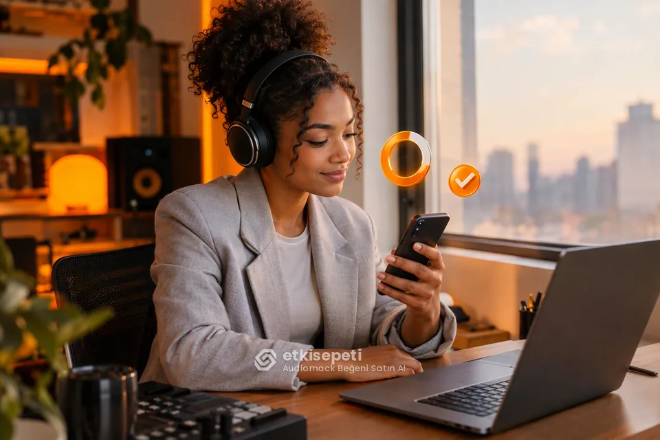 Audiomack Beğeni sayfasında “Audiomack Beğeni Siparişinde Başlangıç ve Tamamlanma Ayrımı” konusunu anlatan görsel