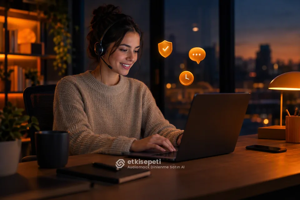 Destek uzmanı Audiomack Dinlenme siparişlerini panelden takip ediyor