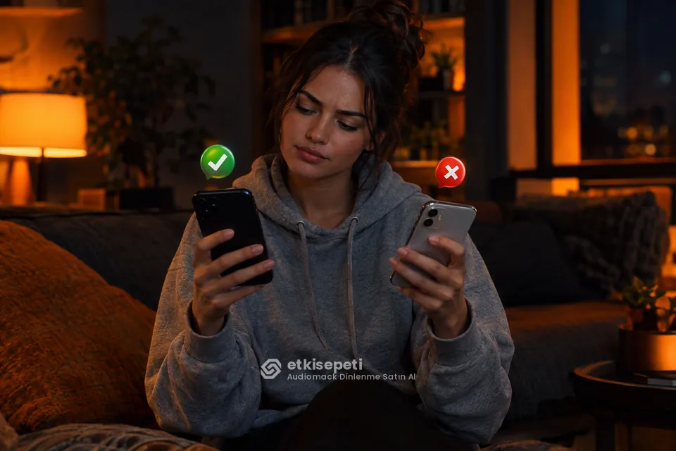 İki seçeneği karşılaştırarak Audiomack Dinlenme için site seçen bir kullanıcı