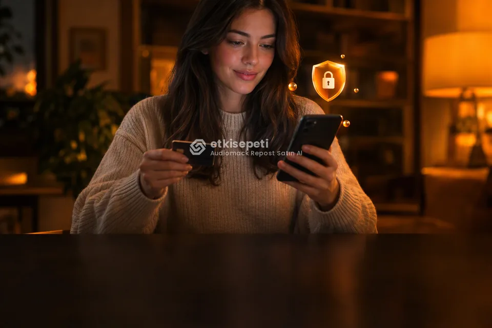 Kart ve telefonla güvenli ödeme yapan bir kullanıcı