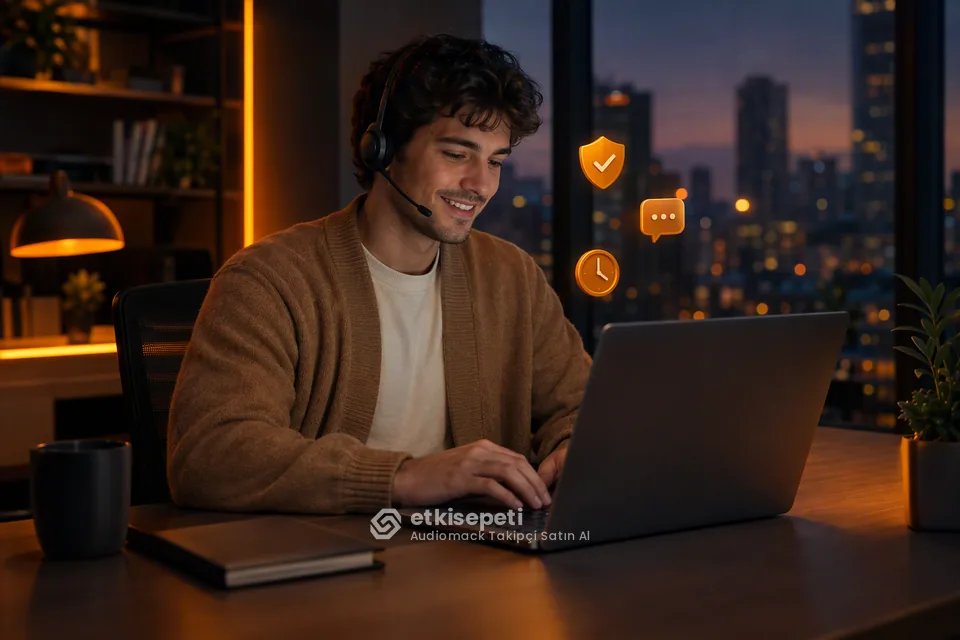 Destek uzmanı Audiomack Takipçi siparişlerini panelden takip ediyor