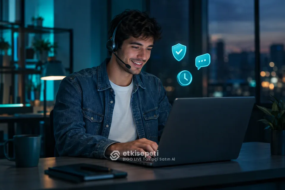 Destek uzmanı BIGO LIVE Takipçi siparişlerini panelden takip ediyor