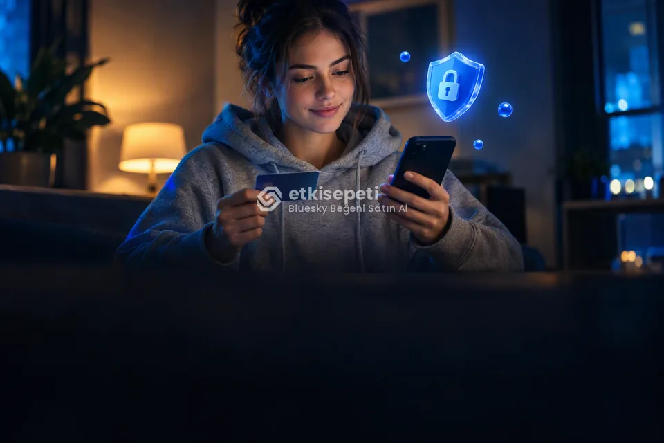 Kart ve telefonla güvenli ödeme yapan bir kullanıcı
