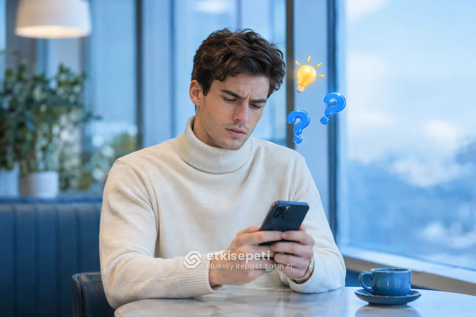 Bluesky Repost satın almadan önce sorularını düşünen bir kullanıcı