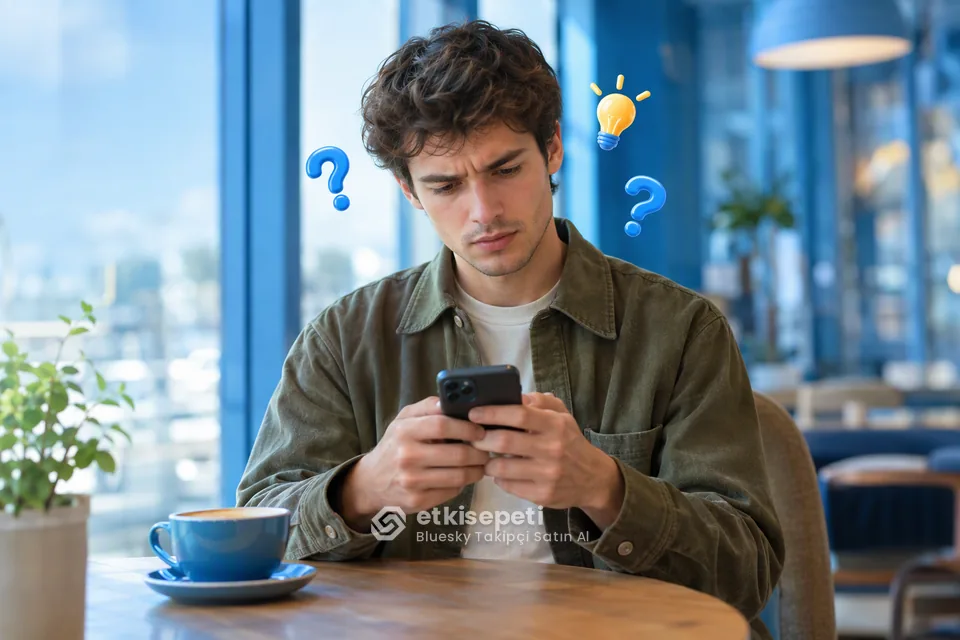 Bluesky Takipçi satın almadan önce sorularını düşünen bir kullanıcı