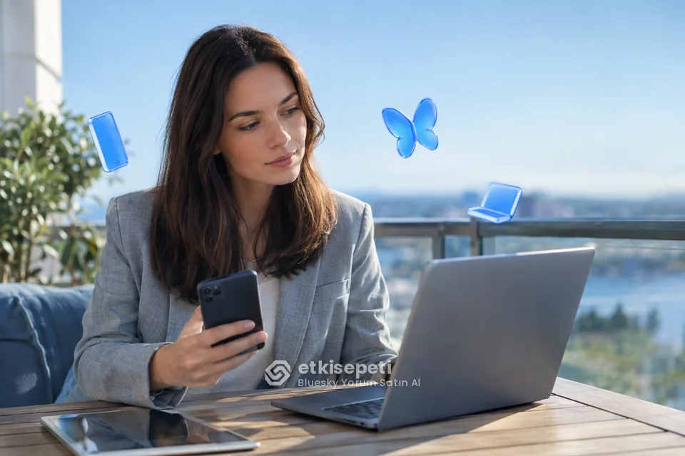 Bluesky Yorum sayfasında “Bluesky'da Yanıt, Alıntı, Repost ve Beğeni Arasındaki Fark” konusunu anlatan görsel