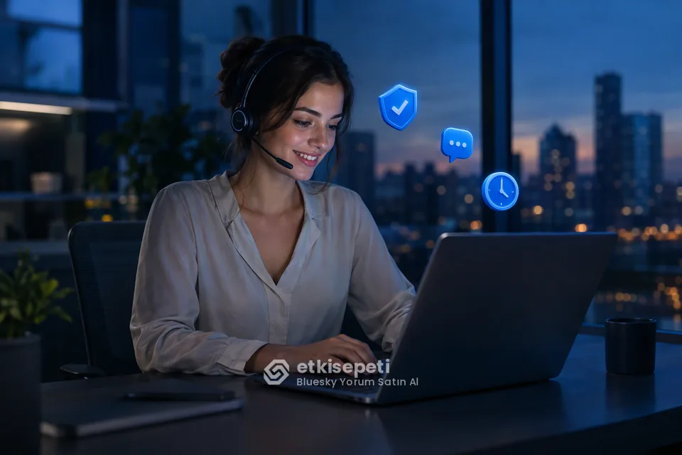Destek uzmanı Bluesky Yorum siparişlerini panelden takip ediyor