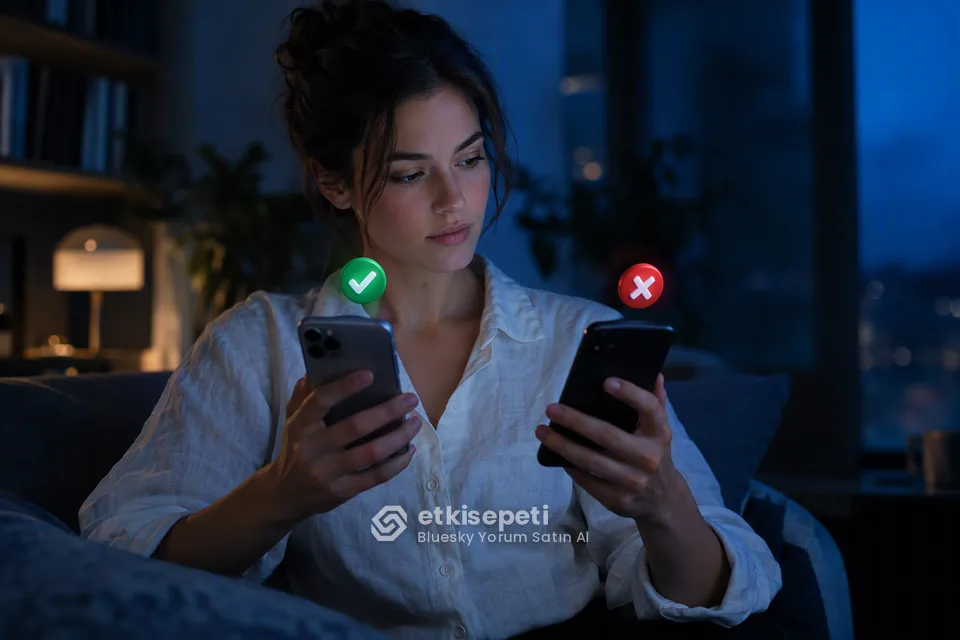 İki seçeneği karşılaştırarak Bluesky Yorum için site seçen bir kullanıcı