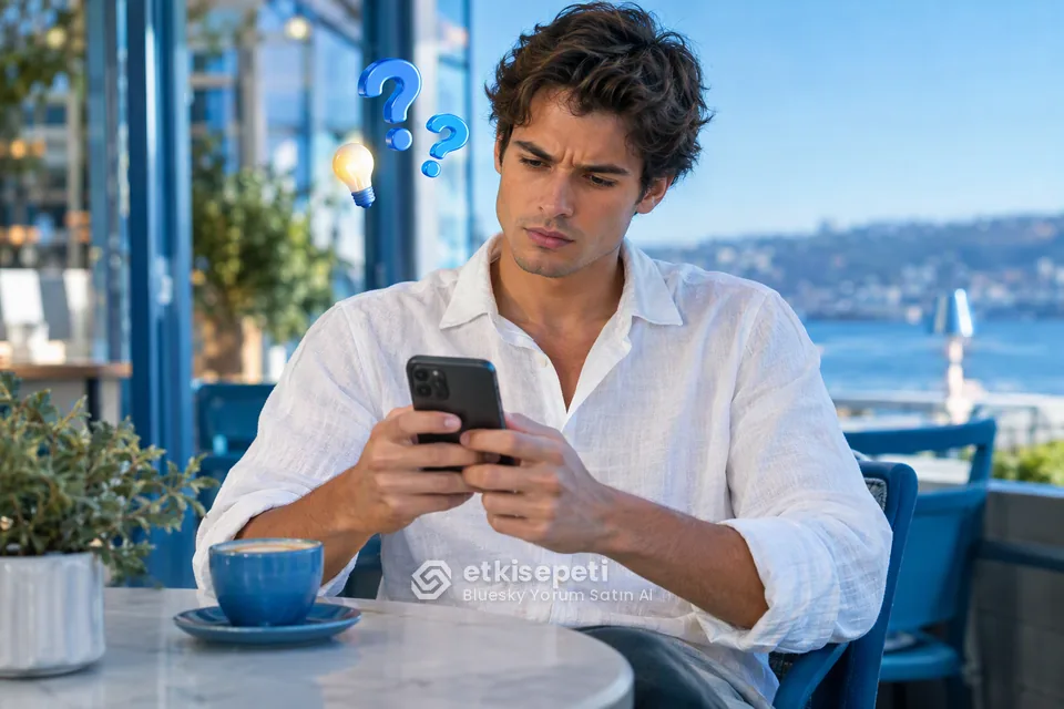 Bluesky Yorum satın almadan önce sorularını düşünen bir kullanıcı
