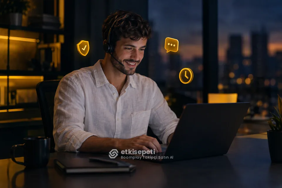 Destek uzmanı Boomplay Takipçi siparişlerini panelden takip ediyor