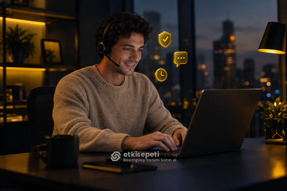 Destek uzmanı Boomplay Yorum siparişlerini panelden takip ediyor