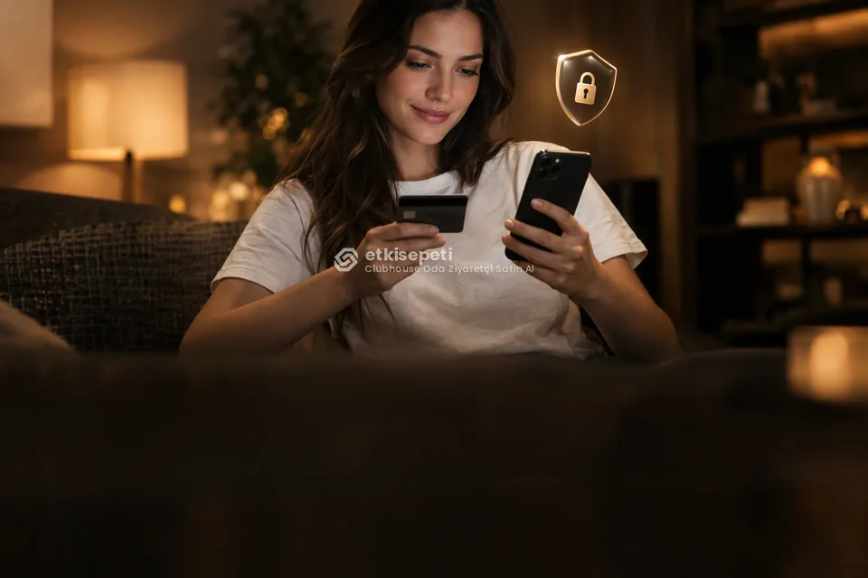 Kart ve telefonla güvenli ödeme yapan bir kullanıcı