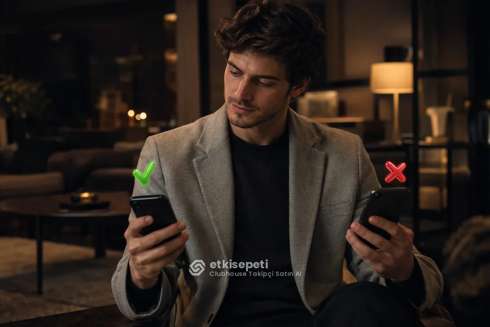 İki seçeneği karşılaştırarak Clubhouse Takipçi için site seçen bir kullanıcı