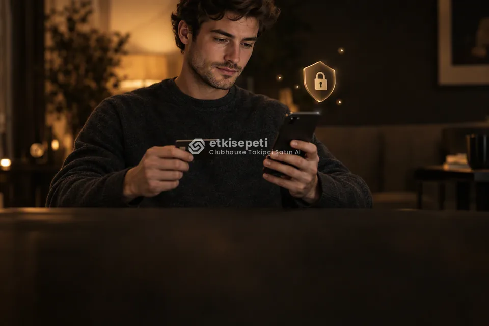 Kart ve telefonla güvenli ödeme yapan bir kullanıcı