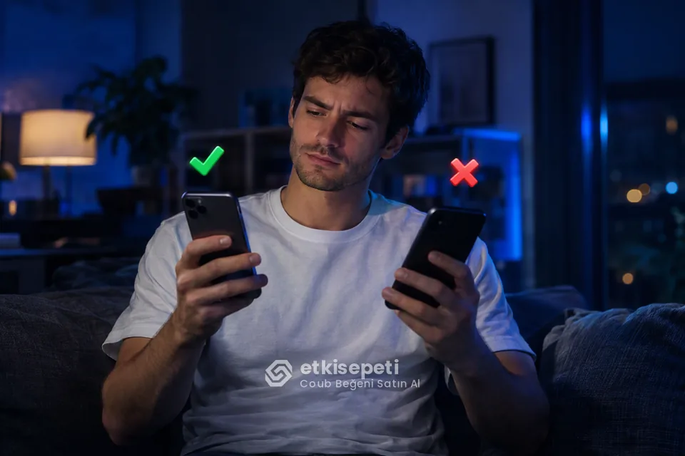 İki seçeneği karşılaştırarak Coub Beğeni için site seçen bir kullanıcı