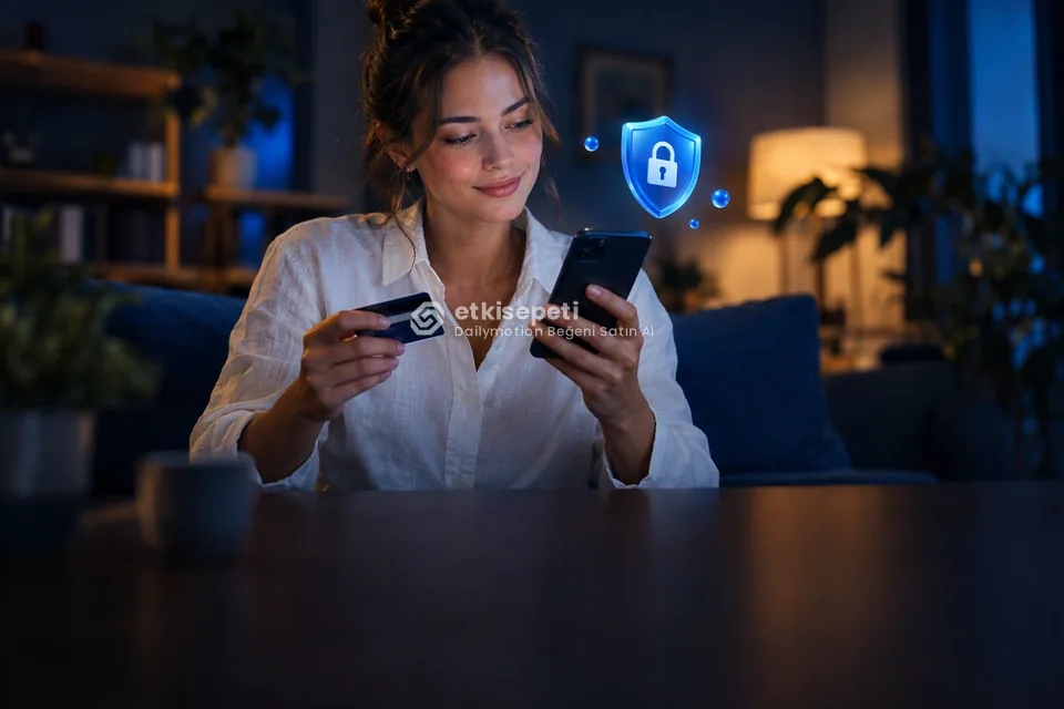 Kart ve telefonla güvenli ödeme yapan bir kullanıcı