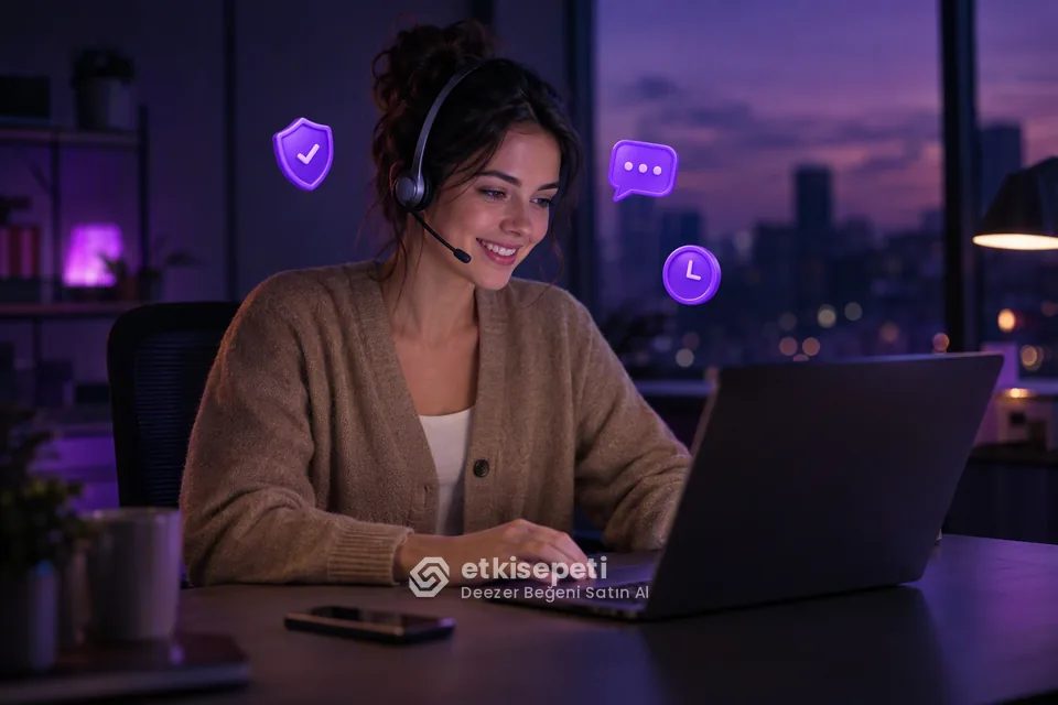 Destek uzmanı Deezer Beğeni siparişlerini panelden takip ediyor
