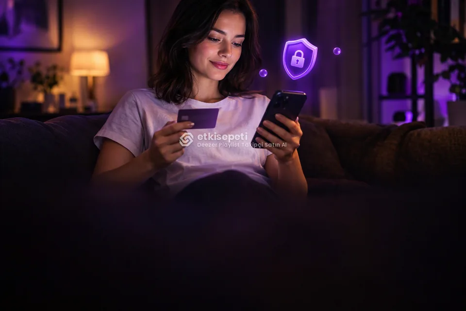 Kart ve telefonla güvenli ödeme yapan bir kullanıcı