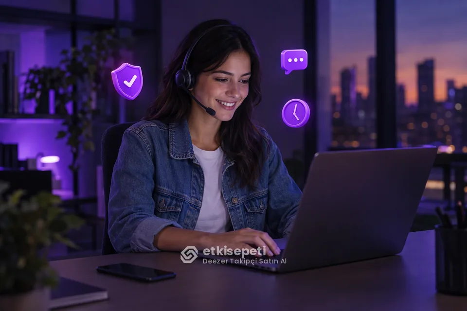 Destek uzmanı Deezer Takipçi siparişlerini panelden takip ediyor