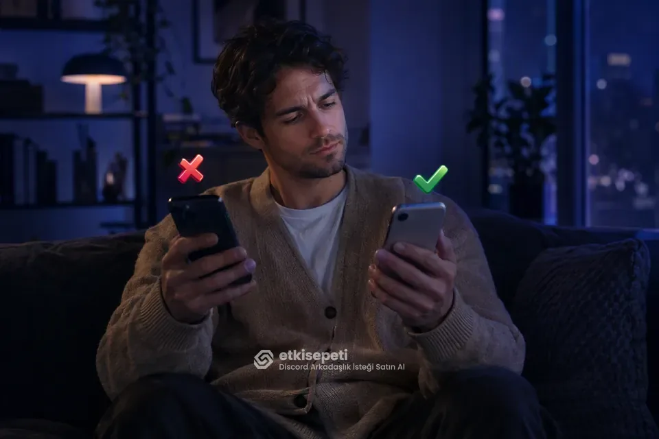 İki seçeneği karşılaştırarak Discord Arkadaşlık İsteği için site seçen bir kullanıcı