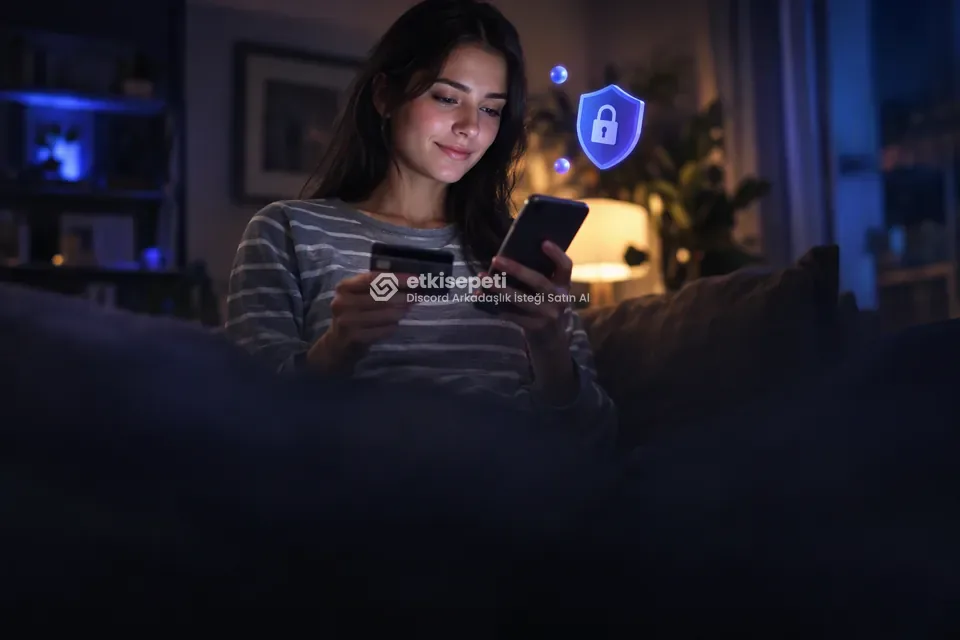 Kart ve telefonla güvenli ödeme yapan bir kullanıcı