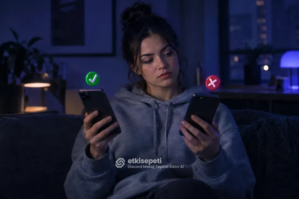 İki seçeneği karşılaştırarak Discord Mesaj Tepkisi için site seçen bir kullanıcı