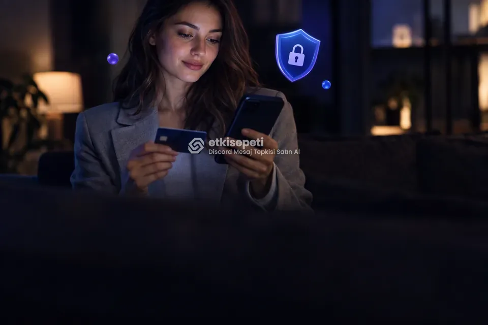 Kart ve telefonla güvenli ödeme yapan bir kullanıcı