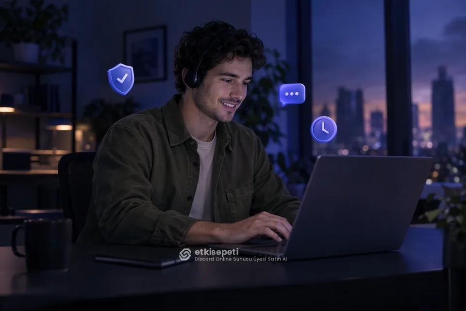 Destek uzmanı Discord Online Sunucu Üyesi siparişlerini panelden takip ediyor