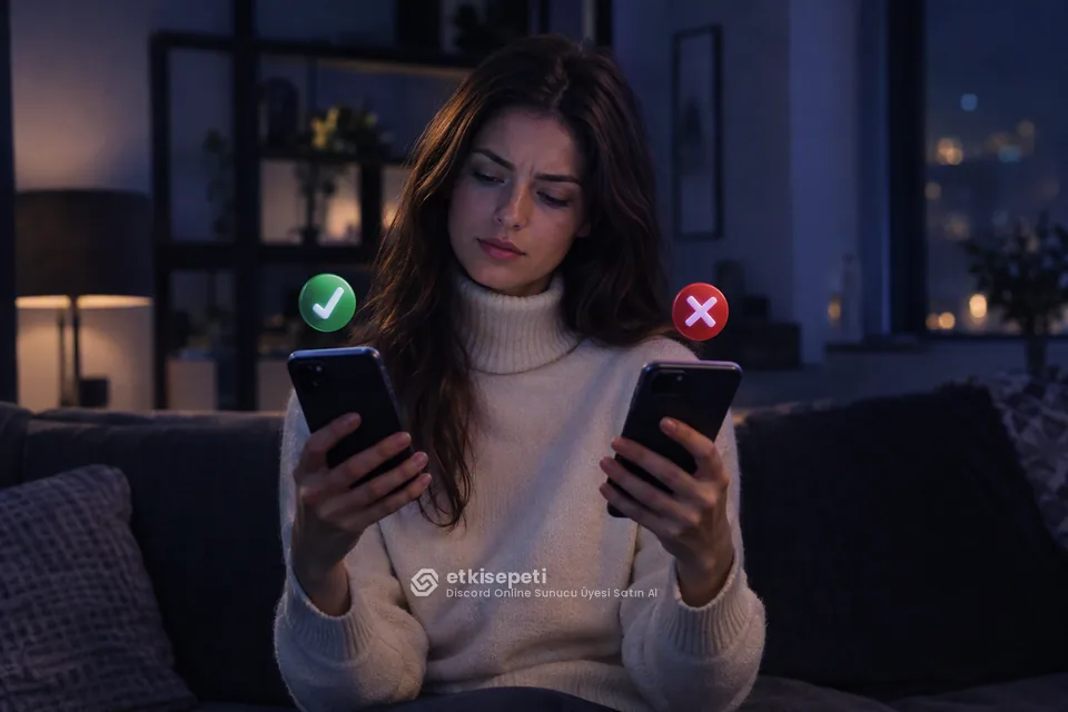 İki seçeneği karşılaştırarak Discord Online Sunucu Üyesi için site seçen bir kullanıcı