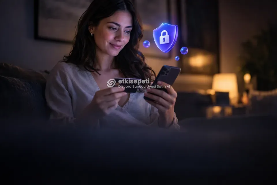Kart ve telefonla güvenli ödeme yapan bir kullanıcı