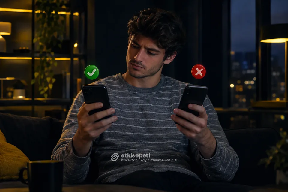 İki seçeneği karşılaştırarak DLive Canlı Yayın İzlenme için site seçen bir kullanıcı