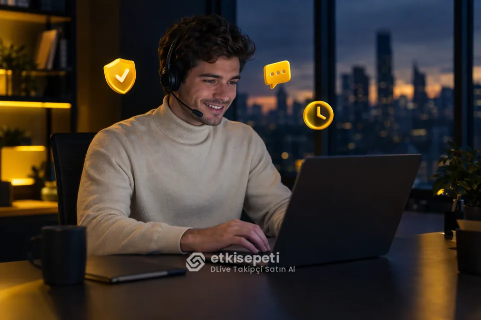 Destek uzmanı DLive Takipçi siparişlerini panelden takip ediyor