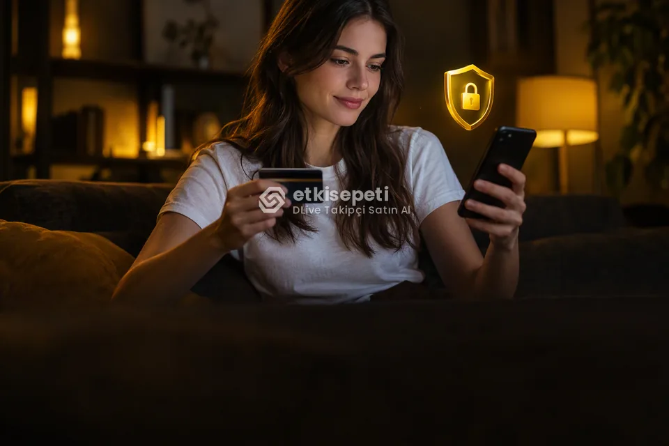 Kart ve telefonla güvenli ödeme yapan bir kullanıcı