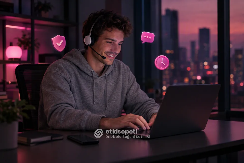 Destek uzmanı Dribbble Beğeni siparişlerini panelden takip ediyor