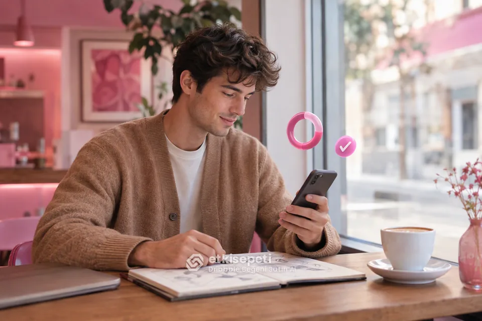 Dribbble Beğeni sayfasında “Dribbble Beğeni Siparişinde Başlangıç ve Tamamlanma Ayrımı” konusunu anlatan görsel