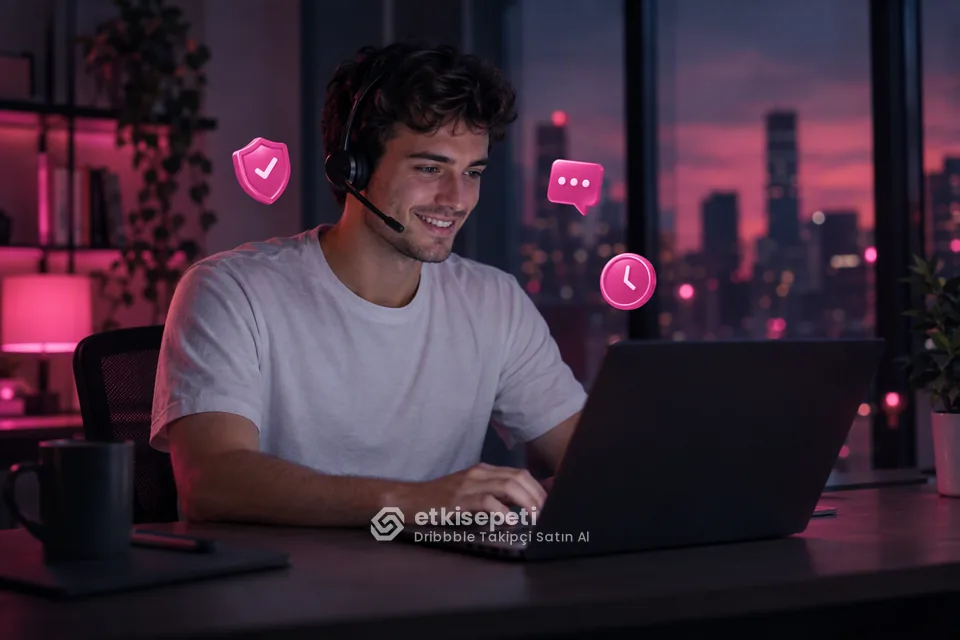 Destek uzmanı Dribbble Takipçi siparişlerini panelden takip ediyor