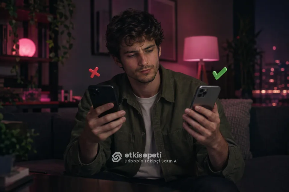 İki seçeneği karşılaştırarak Dribbble Takipçi için site seçen bir kullanıcı
