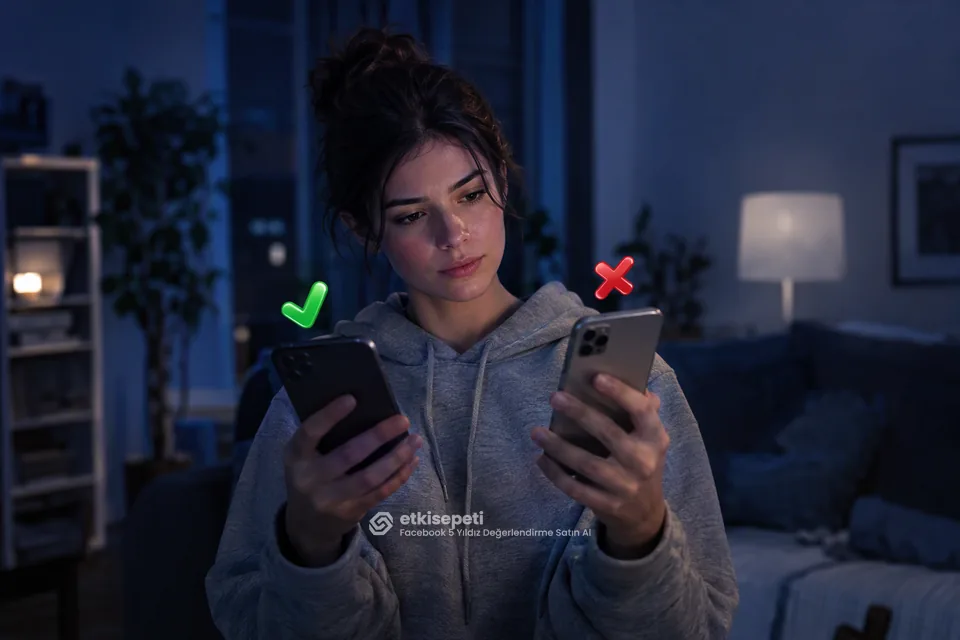 İki seçeneği karşılaştırarak Facebook 5 Yıldız Değerlendirme için site seçen bir kullanıcı