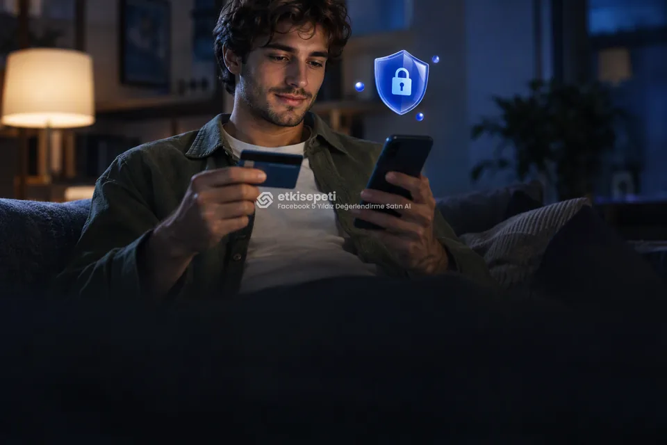 Kart ve telefonla güvenli ödeme yapan bir kullanıcı