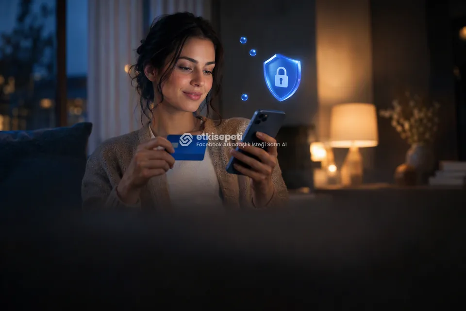 Kart ve telefonla güvenli ödeme yapan bir kullanıcı