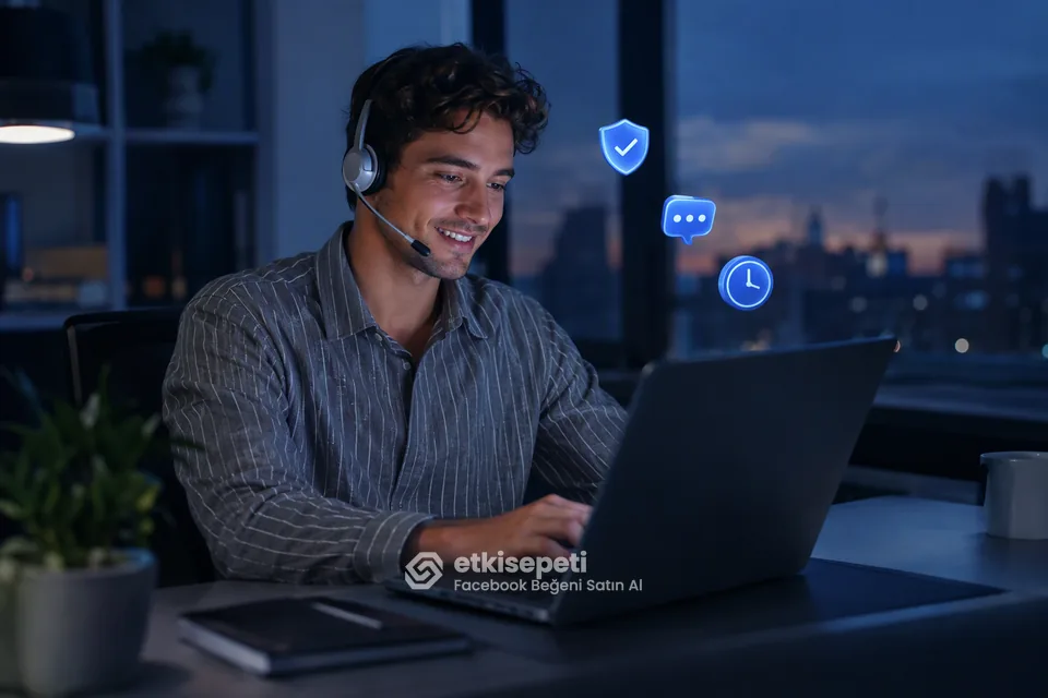 Destek uzmanı Facebook Beğeni siparişlerini panelden takip ediyor
