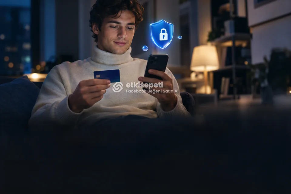 Kart ve telefonla güvenli ödeme yapan bir kullanıcı