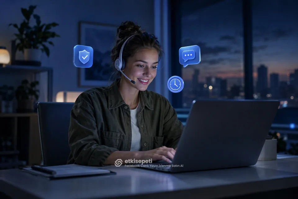 Destek uzmanı Facebook Canlı Yayın İzlenme siparişlerini panelden takip ediyor