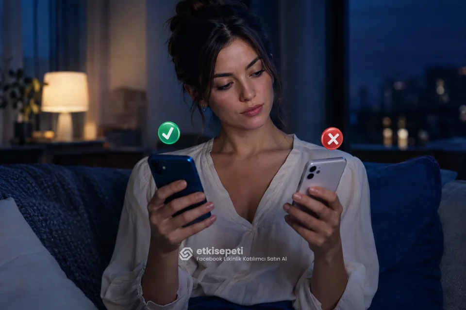 İki seçeneği karşılaştırarak Facebook Etkinlik Katılımcı için site seçen bir kullanıcı