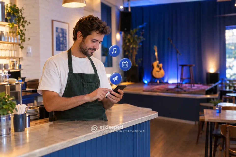 Facebook etkinlik katılımcı kullanan kafe sahibinin canlı müzik gecesi duyurusunu hazırlaması