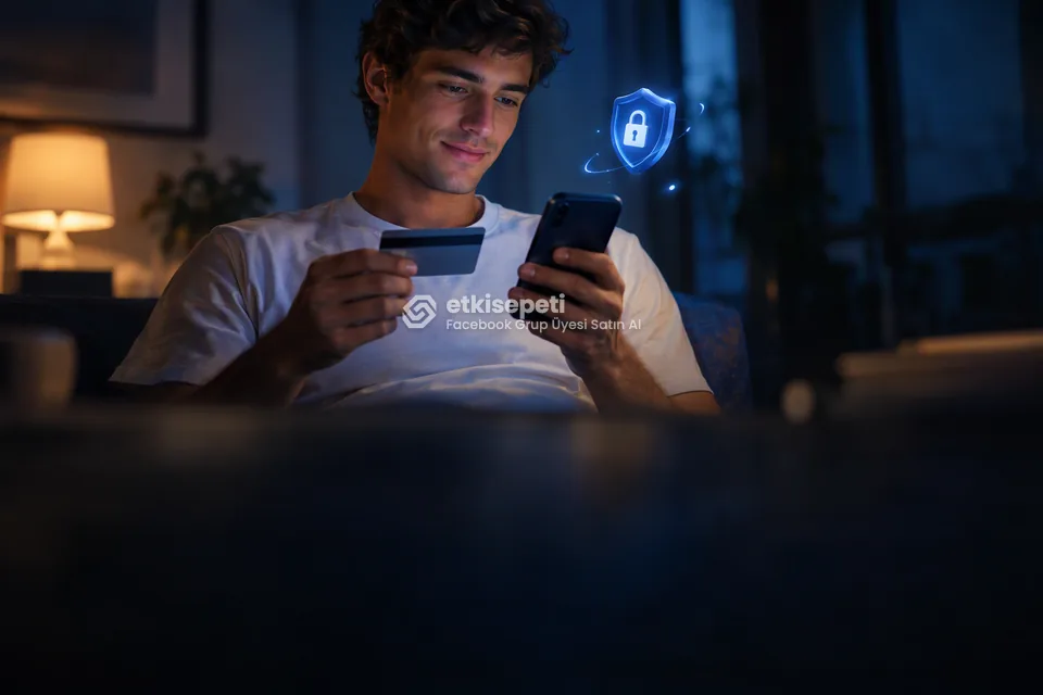 Kart ve telefonla güvenli ödeme yapan bir kullanıcı