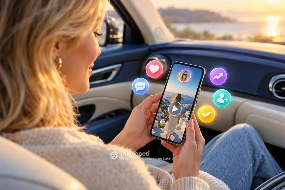 Facebook Hikaye İzlenme Satın Al için sektörlere göre kullanım senaryolarını gösteren 3D sahne
