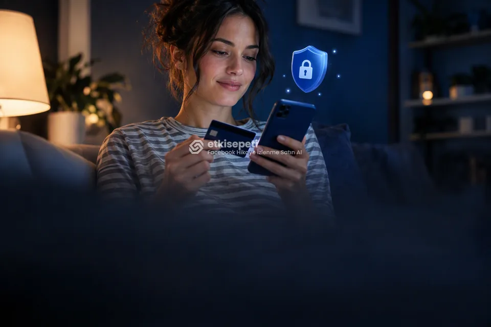 Kart ve telefonla güvenli ödeme yapan bir kullanıcı